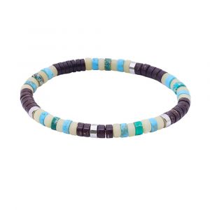Bracelet Perles Heishi Turquoise Jaspe Vert Coconut - Neuf