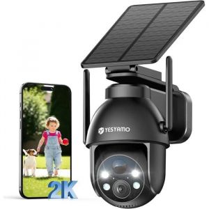YESYAMO 2K Wireless Solar WiFi Surveillance Camera, 2.4GHz Solar Outdoor Camera with Solar Panel, 360 PTZ, Night Vision, Two-Way Au - Neuf