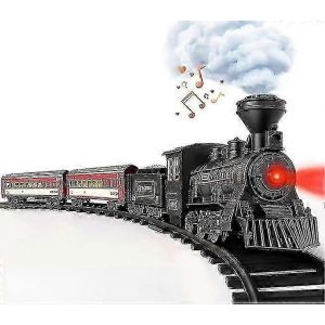 Coffret de train miniature pour garçons : train électrique en métal avec locomotive à vapeur, voiture de voyageurs lumineuse, train en alliage avec rails riches, train de Noël - Neuf