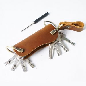 Étui à clés en cuir haut de gamme (marron), sac de rangement pour clés fait main, étui à clés de voiture en cuir - Neuf