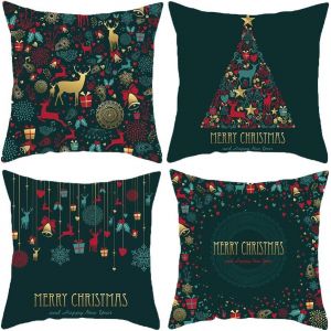 Lot De 4 Housses De Coussin De Noël, Housses De Coussin Décoratives Vertes Pour Canapé, 45 X 45 Cm - Neuf