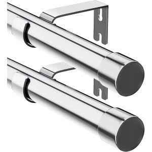 Lot de 2 tringles à rideaux décoratives,réglables,en acier inoxydable,avec pommeaux à capuchon,supports et kit de ferrures,16 mm de diamètre,pour chambre à coucher,76 à 116 cm,argentées - Neuf