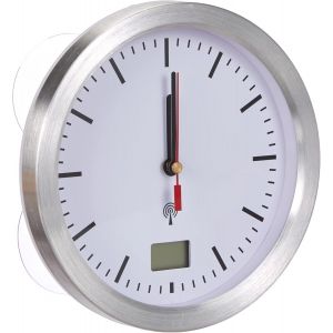 TFA Dostmann Horloge de Salle de Bain analogique avec Radio-piloté, 60.3539.02, avec température intérieure, protégée Contre l'humidité, Fixation sans perçage, Blanc - Neuf