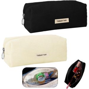 ChenQuanSarl-Lot De 2 Trousses En Velours C&ocirc;tel&eacute; - Pour Adolescentes - Avec Fermeture &Eacute;clair Pratique - Blanc Et Noir, Noir/Blanc, Simple - Neuf