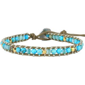 Kal-Bracelet Tour De Perles Turquoise Naturel Bracelet Rang Cristal Nouveau Pour Femmes (Bleu 06) - Neuf