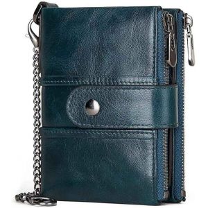 YEMAESRE-Compagnon Portefeuille Femme Cuir Veritable Blocage Rfid Porte Monnaie Femmes Fermeture Eclair 16 Emplacements Cartes, Petit Porte-Monnaie Porte Cartes Femmes Avec Chaîne (Bleu) - Neuf