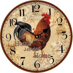FCHHK-Ferme Le Coq Horloge Murale Fonctionnant sur Batterie Silencieux Chiffres Arabes l'horloge, Rustique Vintage Pendules Murales pour la Maison/Bureau/École, 20 cm - Neuf