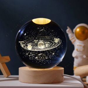 Veilleuse Boule De Cristal 3d Unique,Lampe Led,Lampe De Table De Chevet,Galact Plonger Oyante,Planètes De Saturne,Lune,Cadeau D'anniversaire Pour Enfants,Jouet,5cm-Usb Plug-Solar System - Neuf