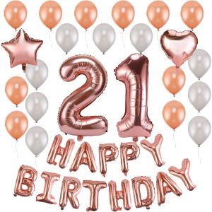 SJZG-21 Ans Anniversaire D&eacute;corations, Or Rose Anniversaire Ballon D&eacute;corations Kit Guirlande Aluminium Happy Birthday Ballon Banni&egrave;re Fournitures De F&ecirc;te - Neuf