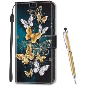 KAL-Coque Compatible Avec Redmi Note 9 5G / Note 9T, Imprim&eacute; Color&eacute; Motif Portefeuille Housse En Cuir Synth&eacute;tique Avec Support Et Cartes Compartiments Pour Redmi Note 9 5G (Papillon C) - Neuf