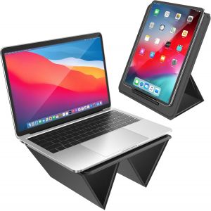 Support pour Ordinateur Portable, Support MacBook Pliable 2-en-1 pour Bureau, Compatible avec MacBook Air/Pro/Tablettes de 14"" 17"", Riser pour Ordinateur de Voyage R&eacute;glable en Cuir PU - Neuf
