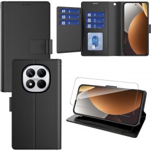 LORANKA-Coque pour Xiaomi Redmi Note 15 Pro Cover(9 Cartes) avec 1 Pi&egrave;ce Protection &Eacute;cran en Verre Tremp&eacute;,Portefeuille Housse Cuir &agrave; Rabat Flip,Wallet Etui &agrave; Rabat &agrave; Magn&eacute;tique,&Eacute;tui Support-Noir - Neuf