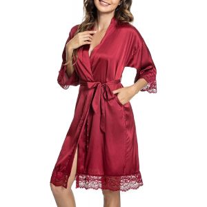 Kimono Femme Peignoir De Bain Bridesmaid Robe De Chambre Bride Sortie De Bain Mariage Chemise De Nuit Nuisette Pyjama Avec Ceinture Vêtements De Nuit Dentelle - Neuf