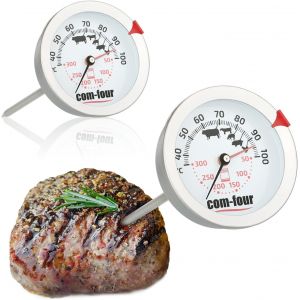 KAL-® 2X Thermomètre À Rôtir - Thermomètre À Viande 2 Zones Avec Affichage Du Point De Cuisson - Thermomètre Analogique Pour Gril Et Four - Aiguille À Viande, Acier Inoxydable (2 Pièces - 2 Zones) - Neuf