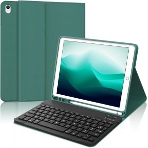 Coque Clavier Pour Ipad 9e/8e/7e Génération 10.2 Pouces, Azerty Français Housse Clavier Bluetooth Détachable Avec Porte Crayon Pour Ipad 2021/2020/2019 10.2""/Air 3 2019/Ipad Pro 10.5 2017, Vert Foncé - Neuf