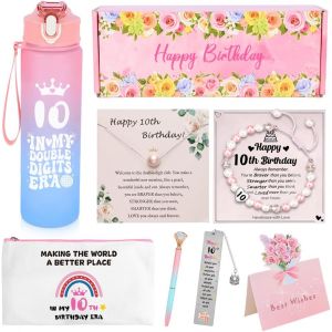 Mevronisshop-Cadeau Fille 10 Ans, Idee Cadeau Anniversaire Fille, 8 Pièces Cadeau Pour Fille De 10 Ans Avec Gourde, Collier, Bracelet, 10 Ans Coffret Cadeau Enfant Pour Fille, S?Ur, Amie, Petite-Fill - Neuf