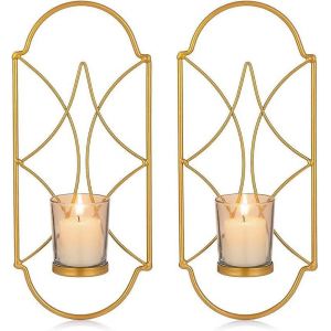 Ensemble de 2 bougeoirs muraux en m&eacute;tal avec verre amovible - Neuf