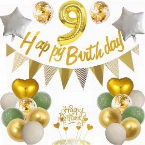 TRAHOO-Ballon Décoration 9e anniversaire - Vert et doré - Décoration de fête pour garçon et fille - Cadeau 9 ans - Neuf