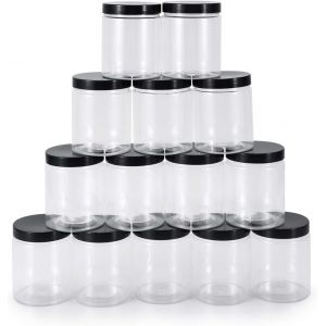 Mevronisshop-14 Pièces 250ml Bocal Plastique Avec Couvercle, Pots En Plastique Pet De Qualité Alimentaire, Pots De Stockage Anti-Déversements Pour Les Épices, Les Céréales, Les Assaisonnements, L'art - Neuf