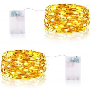 TRAHOO-Guirlande Lumineuse LED &agrave; Piles 3 M&egrave;tres 9.85FT 30LED Micro Guirlande Led Pile Interieur et Ext&eacute;rieur pour Chambre No&euml;l Mariage Sapin Bocaux D&eacute;coration (2 Pi&egrave;ces, Blanc Chaud) - Neuf