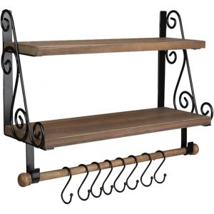 CAUC-Etag&egrave;res Murales Rangement &Eacute;tag&egrave;res Cuisine Porte &Eacute;pices, Etagere Douche Bois Etageres Flottante pour Cuisine Salon Salle de Bains - Neuf