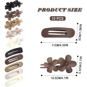 Pince Cheveux Lot De 10 Mates Forme Fleur Antid&eacute;rapantes Pince Plate Canard &Eacute;pais Et Fins Hair Clip Fran&ccedil;ais Accessoire Femme&iquest;Couleurs Neutres&iquest; - Neuf