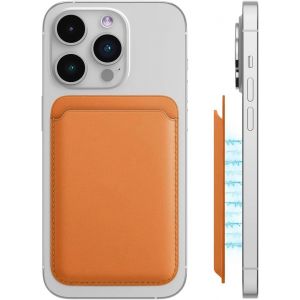 KALANKA-1 pièce Portefeuille magnétique pour iPhone, Porte Carte iphone, Porte-Cartes en PU, Doté d'un porte-cartes et d'un système RFID, Conçu en PU en Cuir Végan, pour Maintien 2 Cartes, Brun doré - Neuf