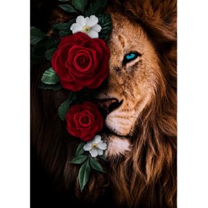 Ayuhr-Kit De Peinture Diamant 5d Lion, Diy Diamond Painting Full, Fleur Kit Complet De Peinture Diamant, Peinture Au Diamant, Kit De Peinture Diamant Rond Strass Art Décoration Murale 30x40cm Animal - Neuf