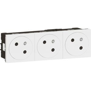 Prise Triple Murale Pr&eacute;c&acirc;bl&eacute;e avec Terre Mosaic Surface Link &agrave; 45&deg; - Prise 2P+T &agrave; Fixation par Embo&icirc;tement - Fabriqu&eacute; En France - Blanc - Neuf