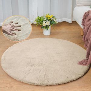 Sjzg-Tapis Rond Beige 90 Cm Tapis Moelleux Chambre Salon Tapis Fausse Fourrure Lavable Petit Doux Descente De Lit Poil Ras Beige Fluffy Rug Round - Neuf