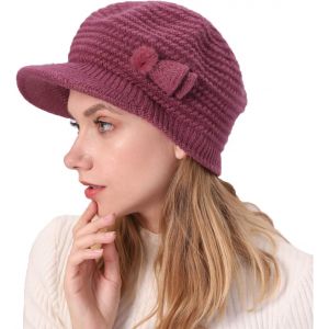 Jexnovashop-Bonnet Femme Hiver Chic &Agrave; Bord,Casquette Femme Hiver Vintage,B&eacute;ret Femme Hiver &Agrave; Visi&egrave;re Chapeau Femme Chaud Tricot&eacute; - Neuf