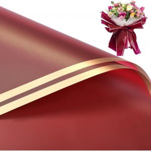 Lot De 20 Feuilles De Papier Cadeau De Fleurs &Agrave; Bord Dor&eacute;, Fournitures De Bouquet De Fleuriste, Papier D'emballage Cadeau Imperm&eacute;able Utilis&eacute; Pour Les Loisirs Cr&eacute;atifs, 58 X 58 Cm (Bordeaux) - Neuf