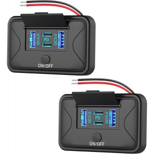 JGD-2 Paquets 78W 4 Port Prise USB 12V Support Mural, Double 36W PD & Double 18W QC3.0 Montage en Surface l&eacute;ger Panneau Prises pour chargeurs avec Interrupteur &agrave; Bouton pour Camion Marine Voiturette - Neuf