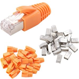 KAL-40 Pcs Connecteurs Rj45 Blindés En Métal Cat6 Extrémité De Fiche Modulaire Cat6A - Connecteur Ethernet À Sertir Pour Câble Réseau Rj45 Ftp 8P8C (Trou De Fil 1,2 Mm) Avec Bottes Anti-Traction - Neuf