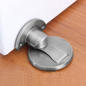 Butée de porte magnétique, butée de porte magnétique en nickel satiné brossé, loquet de porte magnétique invisible avec adhésif, butée de porte en acier inoxydable argenté robuste - Neuf