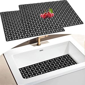 Eryi-Lot De 2 Tapis Évier Cuisine, Tapis De Protection D'évier Découpable, Pvc Tapis D'évier Antidérapant, Tapis Évier Décoratif, Tapis De Protection D'évier En Céramiqu/Acier Inoxydable, 30 X 40 Cm - Neuf