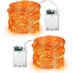 Ventes Promotionnelles Lot De 2 60led Orange Guirlandes Décoratives Micro Fil Argenté Lumières Fonctionne À Piles Pour Les Fêtes - Neuf