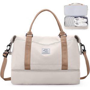TIANYI-Sac de Voyage pour Femme,Cabine Avion Easyjet Bagage à Main Léger,Sac fourre-Tout de Sport Imperméable pour Week-End avec Compartiment à Chaussures pour Travel Gym Danse A11-Beige Brun - Neuf