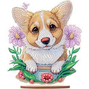 Oayew-Diamant Peinture Ornement Chien Corgi D&eacute;coration De Table 13x20cm Cristal Artisanat Diamant Painting Couronne Ornements D&eacute;coratifs Animaux Chien Corgi Cadeaux Pour D&eacute;coration Pour De Table - Neuf