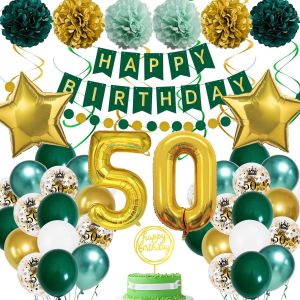 Decoration Anniversaire 50 Ans - F&iquest;&ordm;te en Vert Or, Ballon Banni&iquest;&iquest;re Joyeux Anniversaire - D&iquest;&iquest;corations pour 50 Ans - Neuf