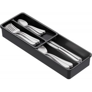 ERYI-Range-Couverts Amovible - 42 X 14,5 X 6 Cm - Pour Tiroirs - 4 Compartiments - Panier À Couverts - Tiroir Pour Cuillères, Fourchettes, Couteaux, Noir - Neuf