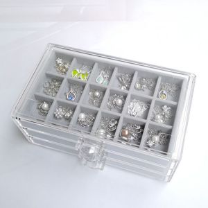 Les Femmes De La Boîte À Bijoux Avec 3 Tiroirs, Réglable, Pour Les Bagues, Boucles D'oreilles, Colliers, Bijoux Empilables Bac, Boîte De Rangement Pour Boucles D'oreilles, Maquillage, Cosmétiques, Gris - Neuf