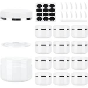 12 Pi&egrave;ces 100ml Contenant Cosmetique Vide,Blanc Pot Vide Cosm&eacute;tiques,Pots de Cr&egrave;me de Cosm&eacute;tiques en Plastique,avec Spatule et &Eacute;tiquette,Stylo pour Cr&egrave;me Lotion - Neuf