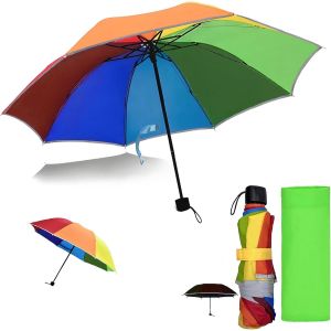 Parapluie L&eacute;ger Pour Enfant, Arc-En-Ciel, Bandes R&eacute;fl&eacute;chissantes, 210t Pong&eacute;, Imperm&eacute;able, Petit Parapluie De Poche, Arc-En-Ciel, 94cm - Neuf