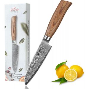 Checarzhn--No1-Edib Pro Petit Couteau Santoku En Acier Damas I Lame De 11,5 Cm En Acier Damassé À 67 Couches Avec Noyau Vg10 Et Manche En Bois De Pakka I Couteau De Cuisine Professionnel & Couteau Da - Neuf