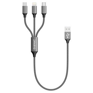 Thef-Câble Multi Usb, 3 En 1 Câble Universel [0.5m] Multi Usb Câble De Chargement En Nylon Avec Ip Micro Usb Type C Lightning Connecteur Pour Samsung Galaxy S9/S8/S7,Huawei, Honor,Xiaomi Etc-Gris - Neuf