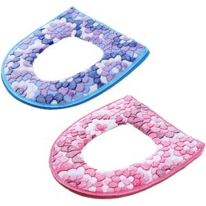 Housses de siège de toilette Coussin de salle de bain Chaud Doux pour la peau Quatre saisons Disponible Fermeture éclair Facile à installer Lavable et réutilisable 2 pièces (Bleu et rose) - Neuf