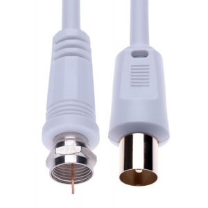 F-Plug to RF Coaxial Cable M-Plug Cable for Satellite Sat Freesat Sky Virgin BT TV HDTV DVB DVD Radio/Coaxial Antenna Coaxial Antenna Freeview Cable TV Adapter - 0.5m White - Neuf