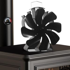 Ventilateur Po&ecirc;le &agrave; Bois,8 Pales Avec Thermom&egrave;tre Silencieux-Ventilateur Chemin&eacute;e Aliment&eacute; par la Chaleur-Pour Po&ecirc;le &agrave; Bois/Chemin&eacute;e/Gaz/B&ucirc;ches - Neuf