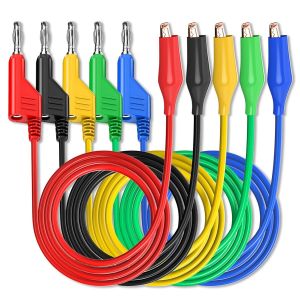 Lot de 5 fiches bananes vers pinces crocodiles-Empilables-4 mm-Pour multim&egrave;tre-C&acirc;ble de mesure de 10 mm-C&acirc;ble de test de 1 m-Fil souple-5 couleurs - Neuf